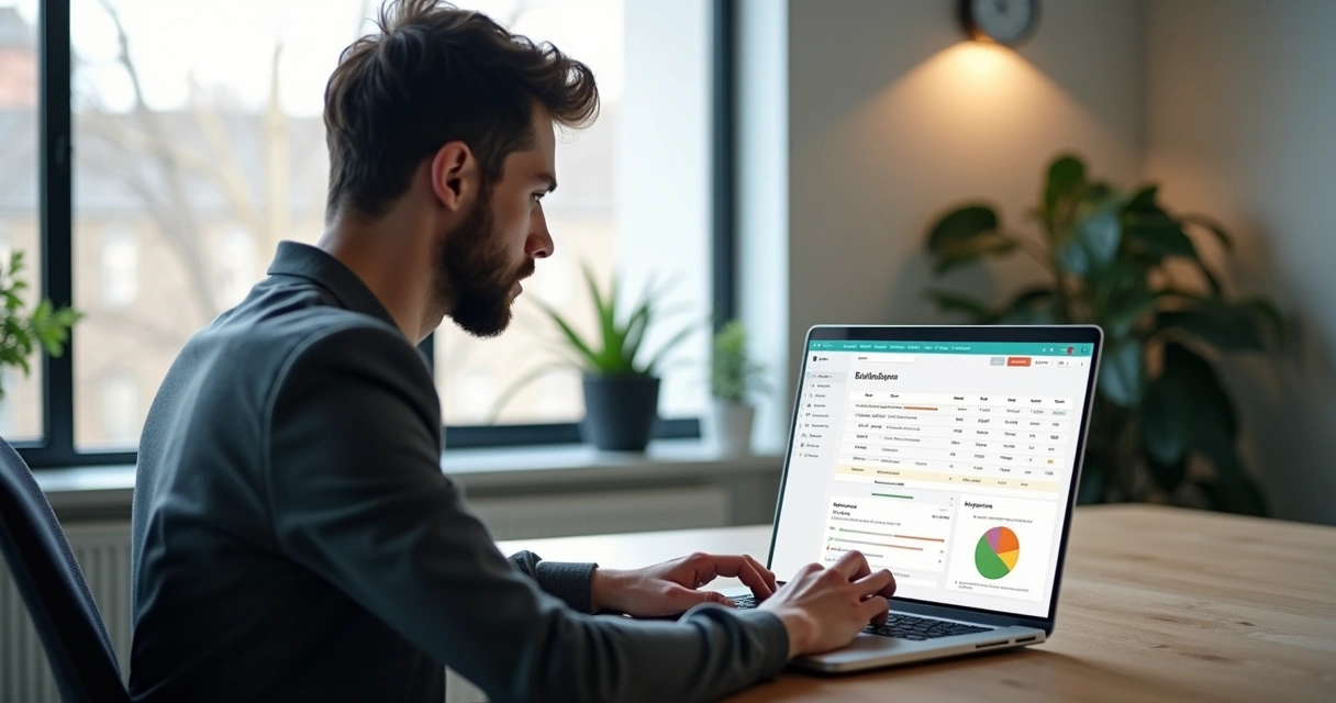 Profissional diante de computador registrando horas trabalhadas 