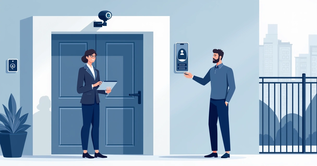 Porteiro usando tablet digital para registrar entrada de visitantes no condomínio