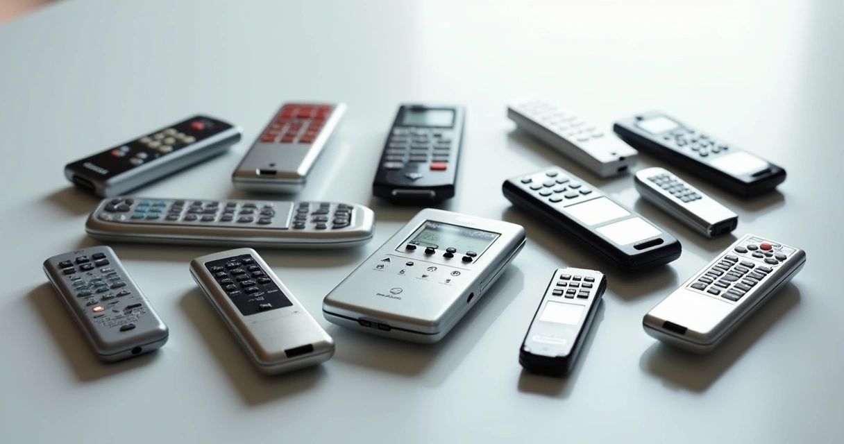 Vários modelos de controles remotos para portão em superfícies claras