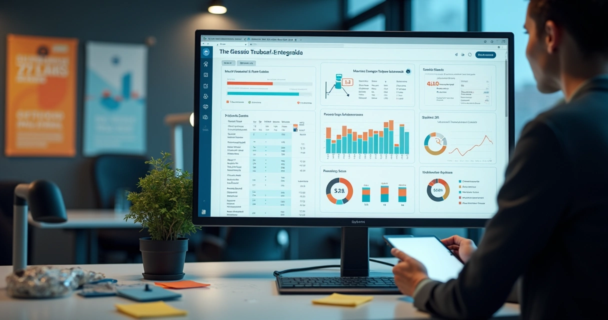Dashboard financeiro de uma empresa com gráficos e alertas fiscais sobre tributos 