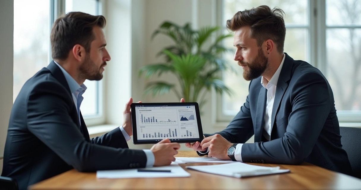 Leads de Clientes: Como Gerar, Qualificar e Converter em Vendas 5 Vendedor em conversa consultiva com cliente segurando tablet com gráficos