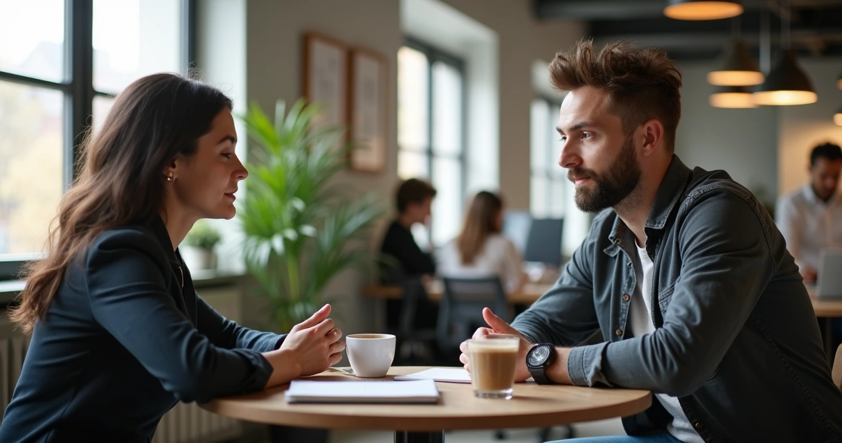 Líder conversando com integrante da equipe em ambiente de trabalho