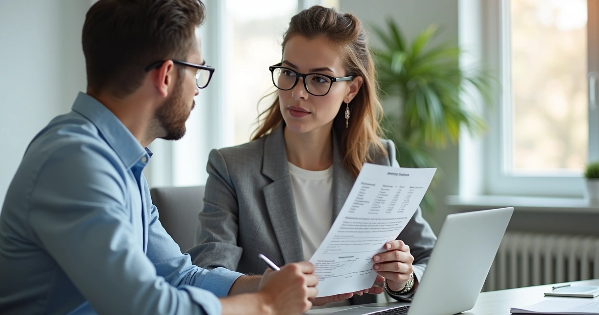 Cliente e consultor alinhando reajuste com postura profissional 
