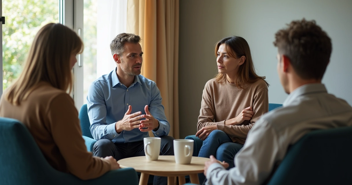 Grupo em conversa séria em ambiente social