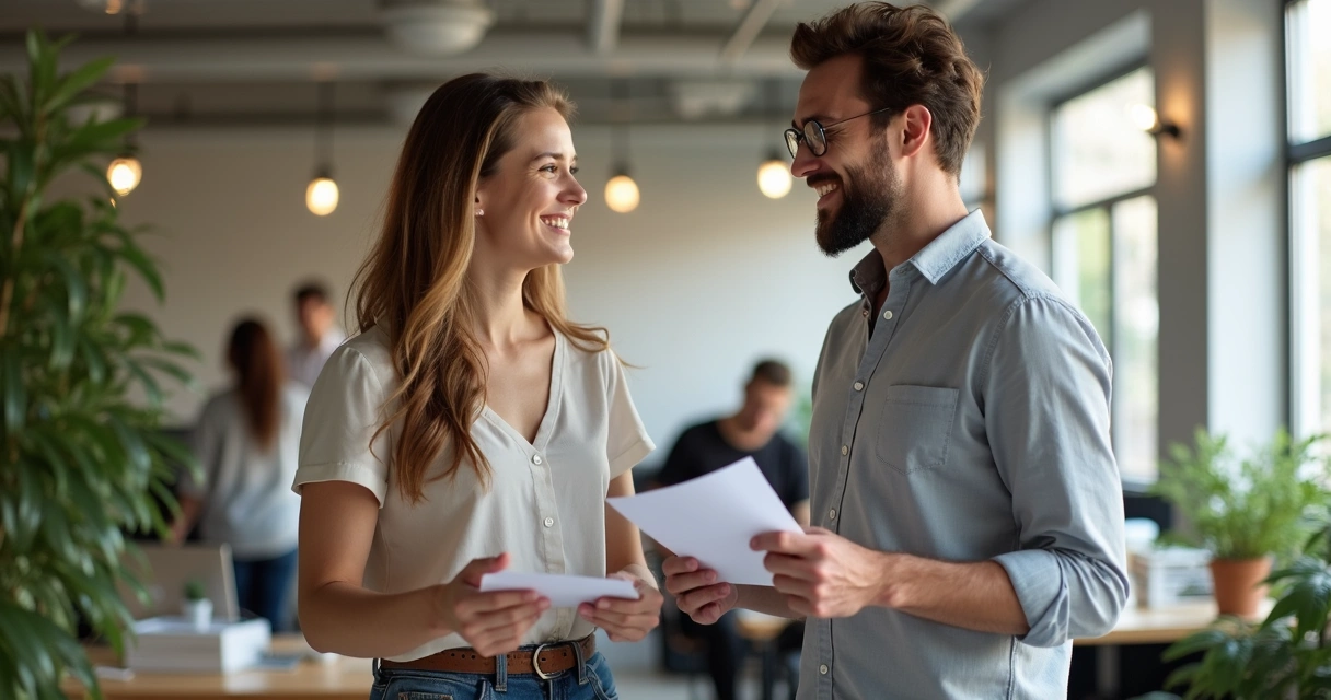 Colegas conversando de forma amigável após meditar 