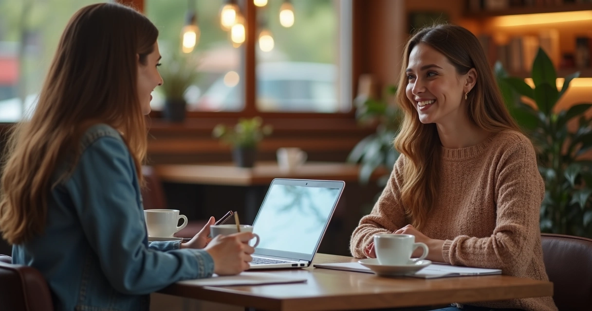Duas pessoas conversando de forma descontraída sobre vendas 