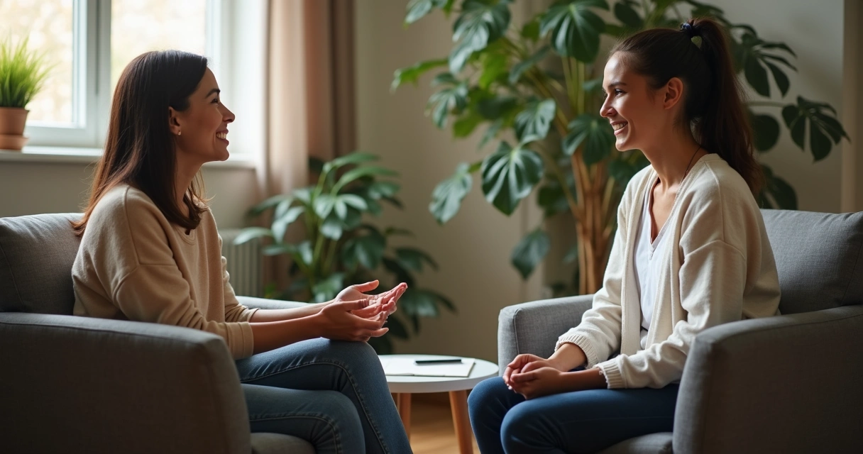 Duas pessoas em conversa de apoio emocional