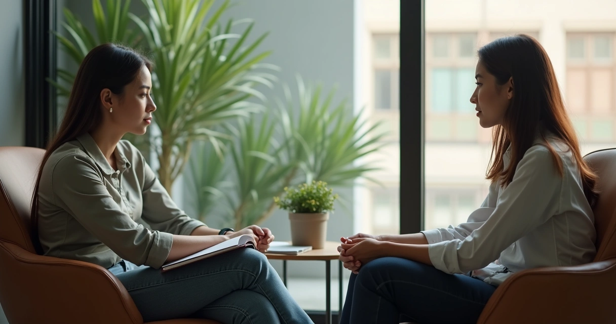 Duas pessoas em conversa de apoio no escritório