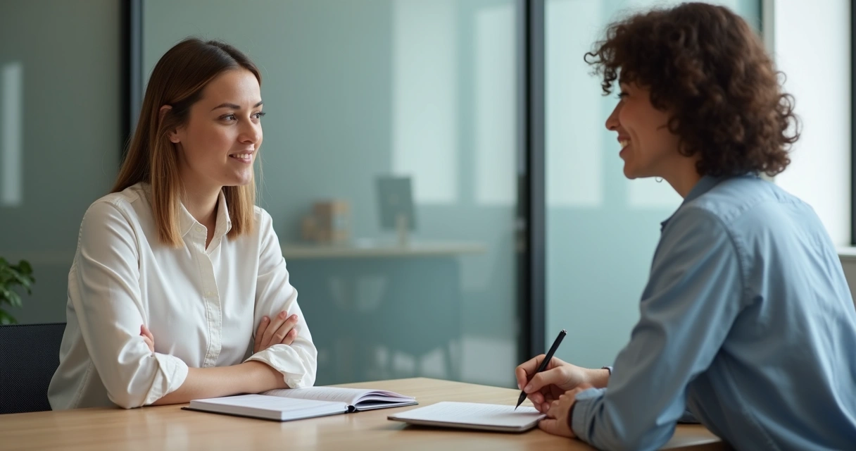 Líder conversando com colaborador em ambiente reservado 