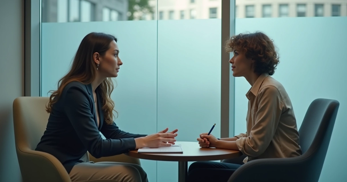 Conversa reservada entre colegas em ambiente de trabalho