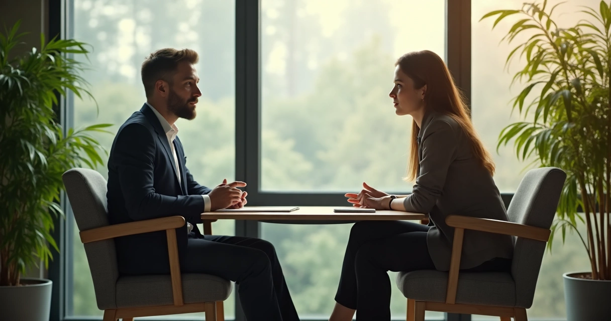 Duas pessoas conversando com apoio em ambiente de trabalho 