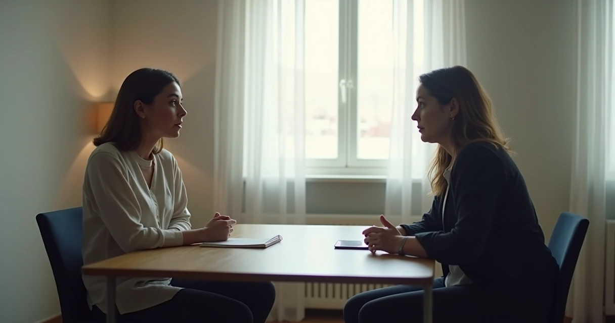 Duas pessoas em conversa atenta frente a frente 