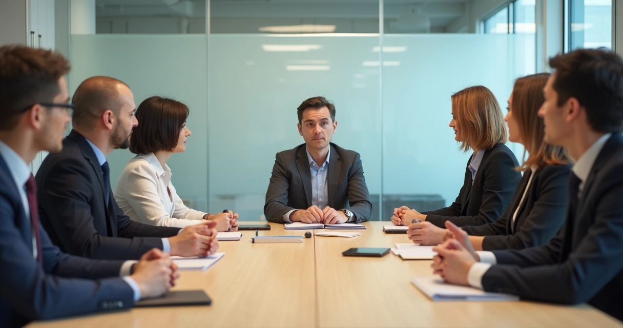 Equipe em conversa aberta ao redor de uma mesa 