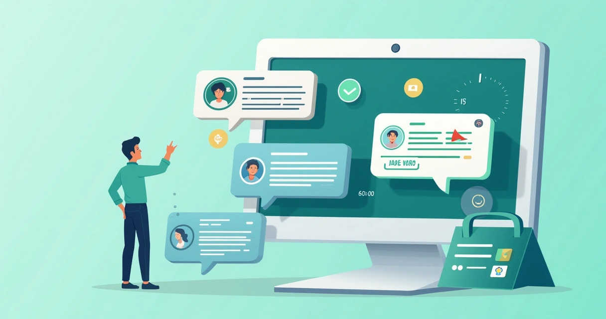 Interface de chatbot no WhatsApp com fluxos automáticos integrados ao CRM, representando um fluxo de mensagens personalizadas com informações do lead 