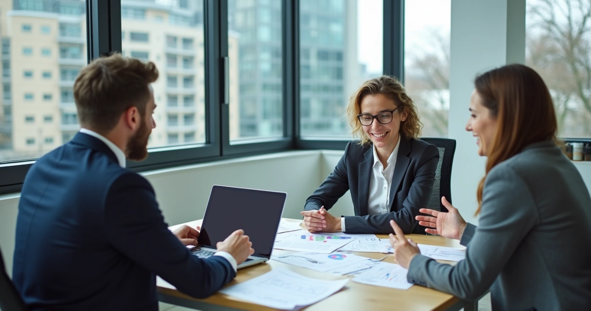Profissional de BPO conversando com cliente em escritório moderno 