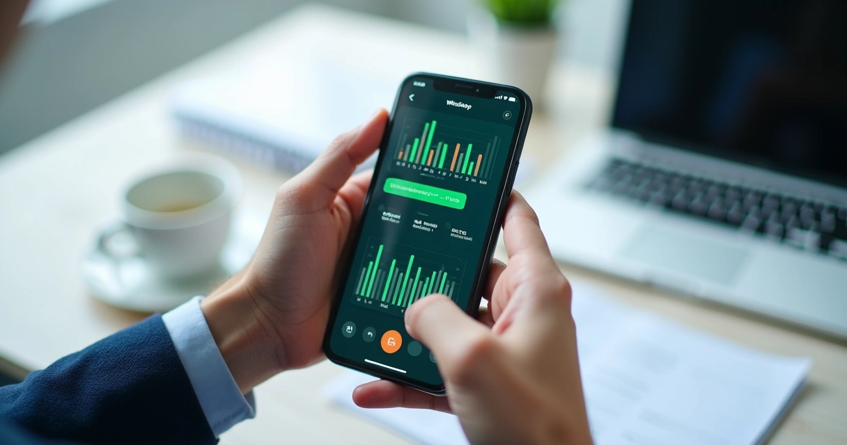 Gestor conversa sobre BPO financeiro no WhatsApp recebendo gráfico digital.