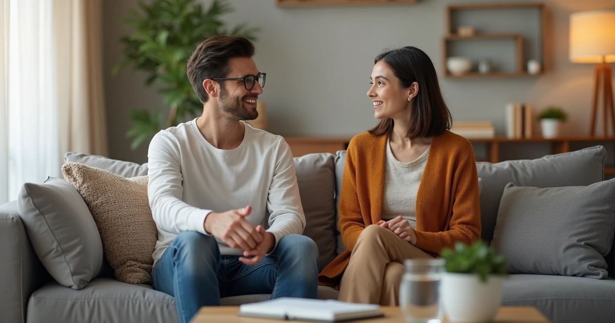 Casal conversando sobre bem-estar íntimo 