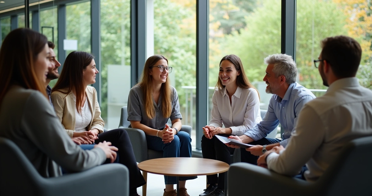 Reunião de equipe em círculo com escuta ativa 