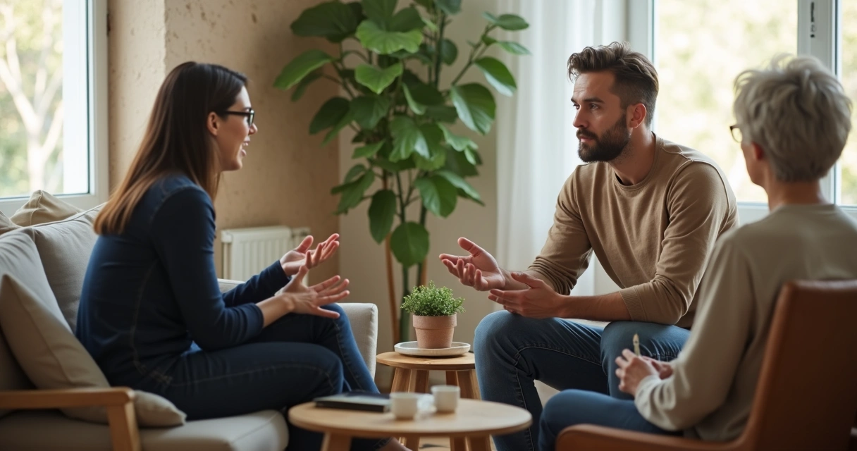 Duas pessoas conversando com respeito em ambiente calmo 