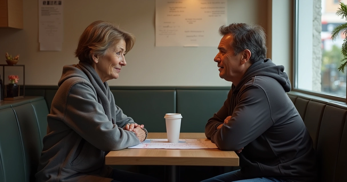 Duas pessoas conversando, com expressão de empatia e atenção 