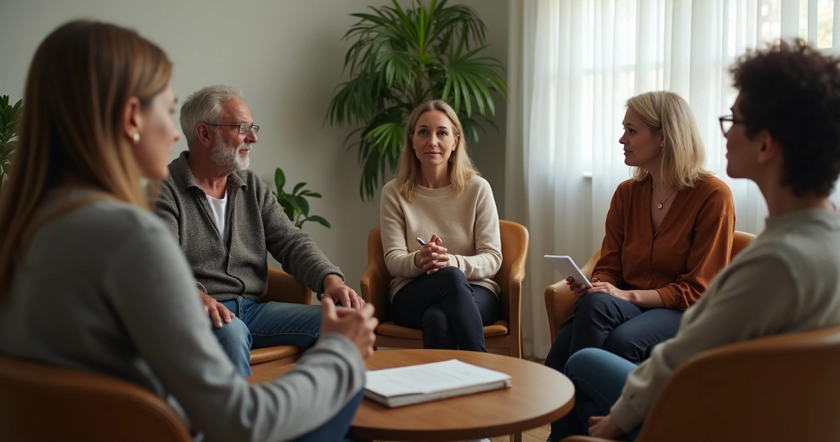 Grupo terapêutico em conversa guiada sobre confiança