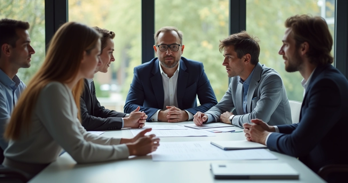 Profissionais discutindo ética no trabalho em uma reunião