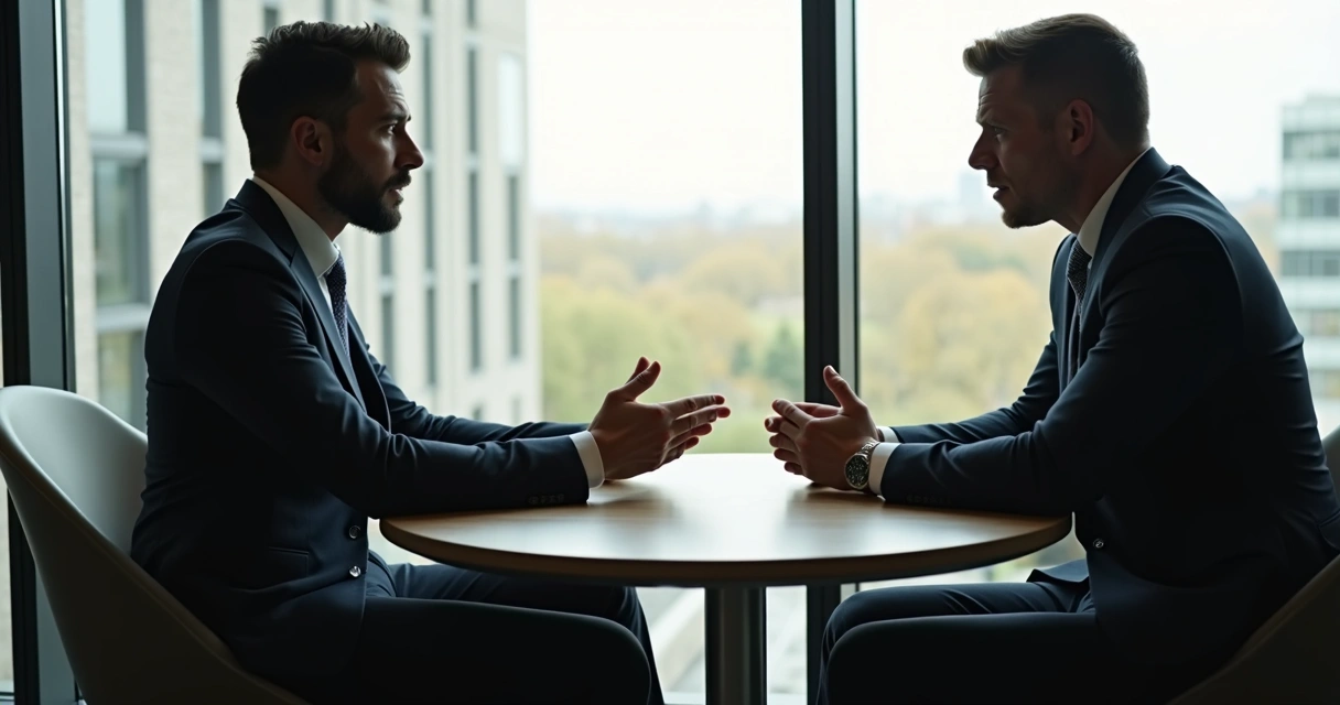 Dois colegas de trabalho em conversa séria 