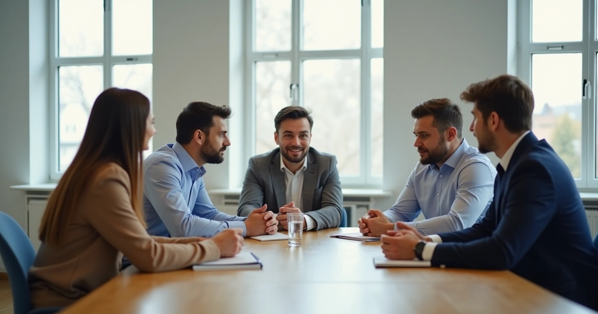 Pessoas em reunião séria com escuta ativa