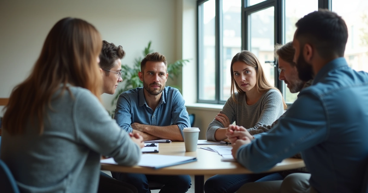 Grupo em conversa tensa em ambiente social
