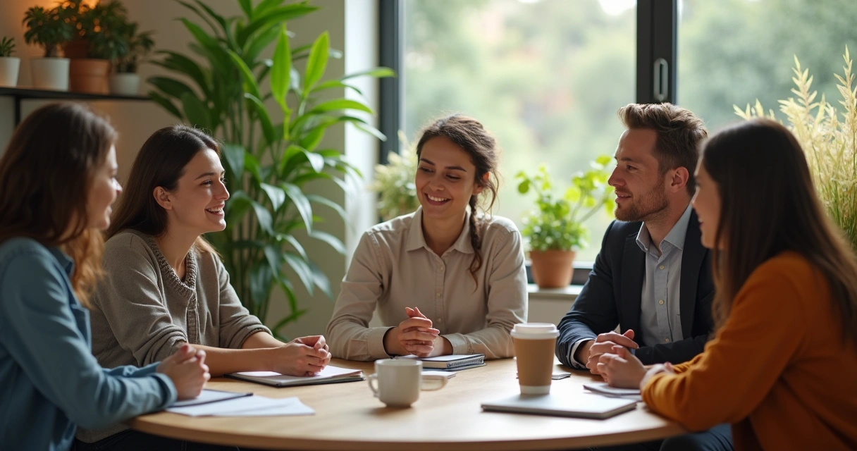 Líder e equipe em conversa aberta