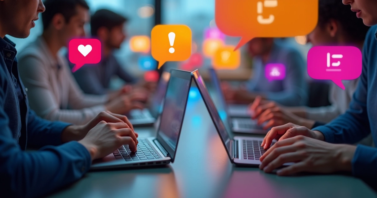 Chat digital com pessoas trocando mensagens em uma tela 