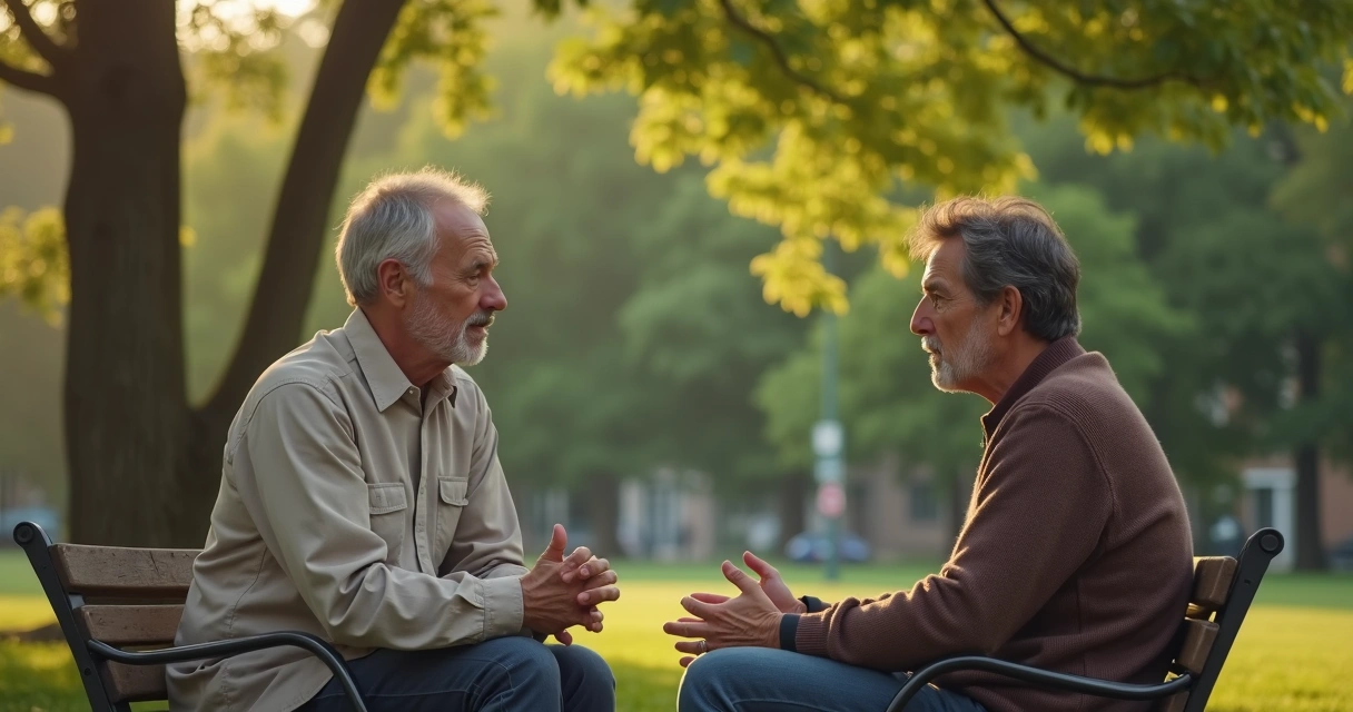 Duas pessoas conversando com atenção em um banco 
