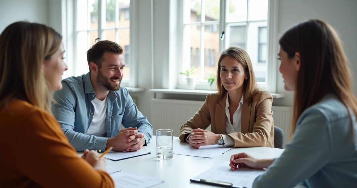 Equipe reunida em círculo em uma reunião e escuta ativa 