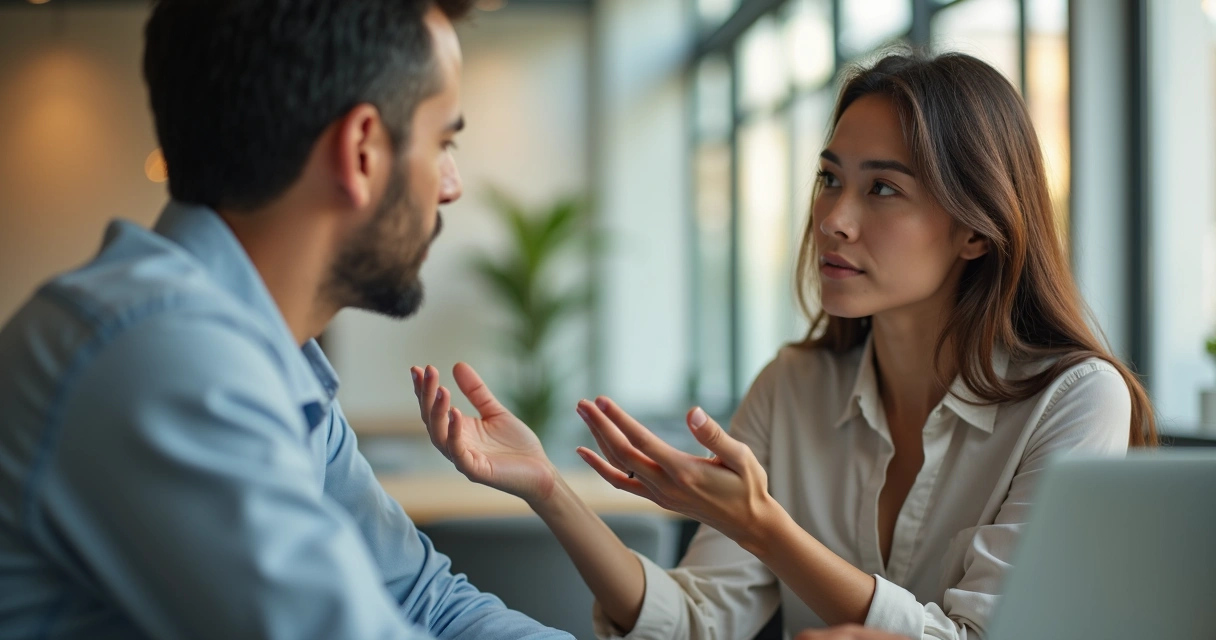 Conversa de trabalho com escuta atenta entre colegas
