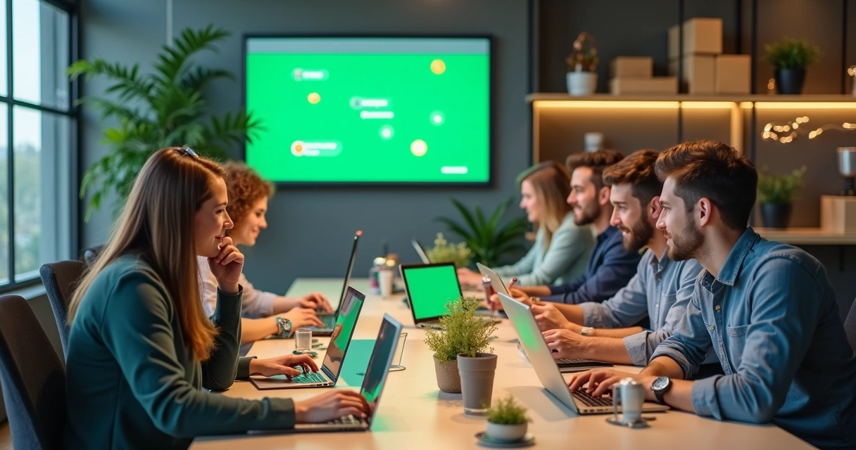 Equipe de pequenas empresas respondendo clientes no WhatsApp em ambiente de trabalho 