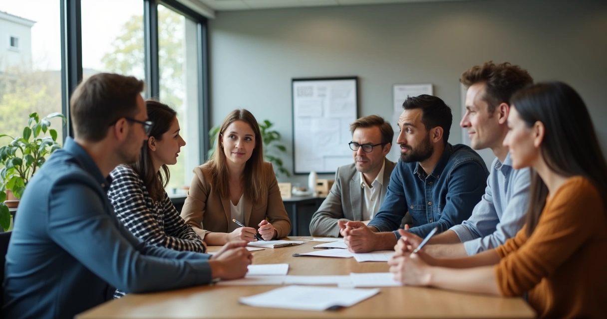 Equipe conversando em círculo em uma sala de escritório 