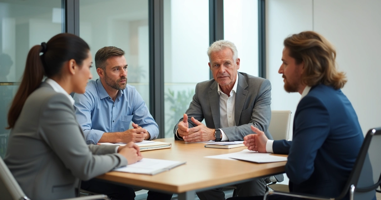 Líder conversando com equipe em reunião de feedback 