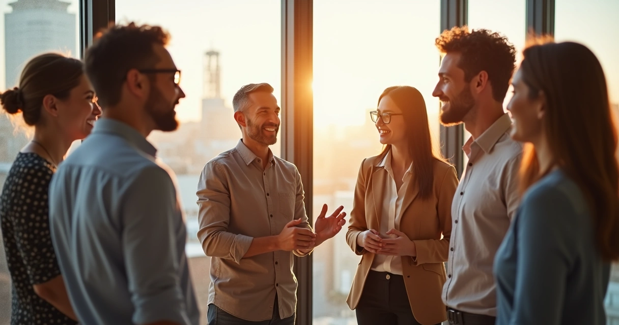 Grupo de colegas de trabalho conversando com empatia 