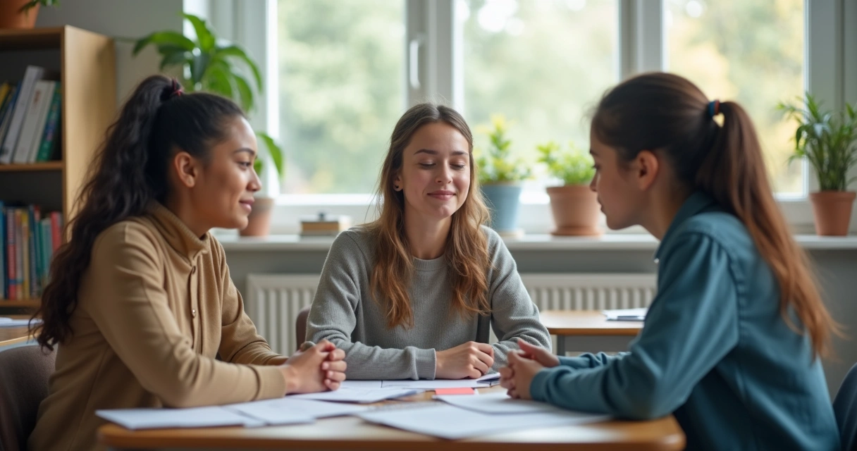 Reunião entre pais e escola em sala de aula