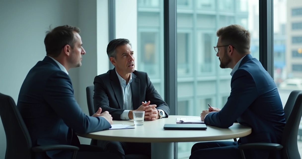 Reunião pequena com conversa séria sobre decisão ética 