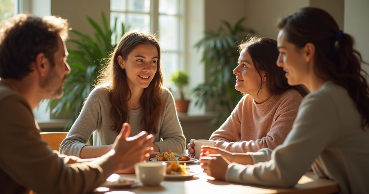 Família conversando com escuta acolhedora