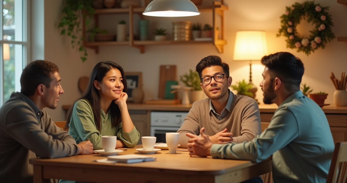 Família conversando em volta da mesa