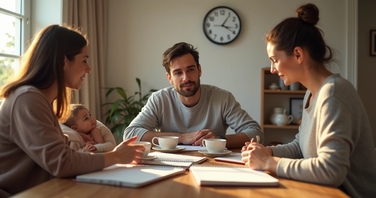 Família conversando sobre rotina em casa