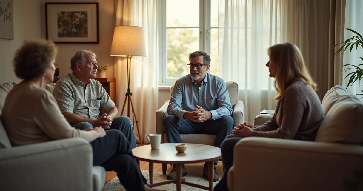 Família conversando sentada na sala 