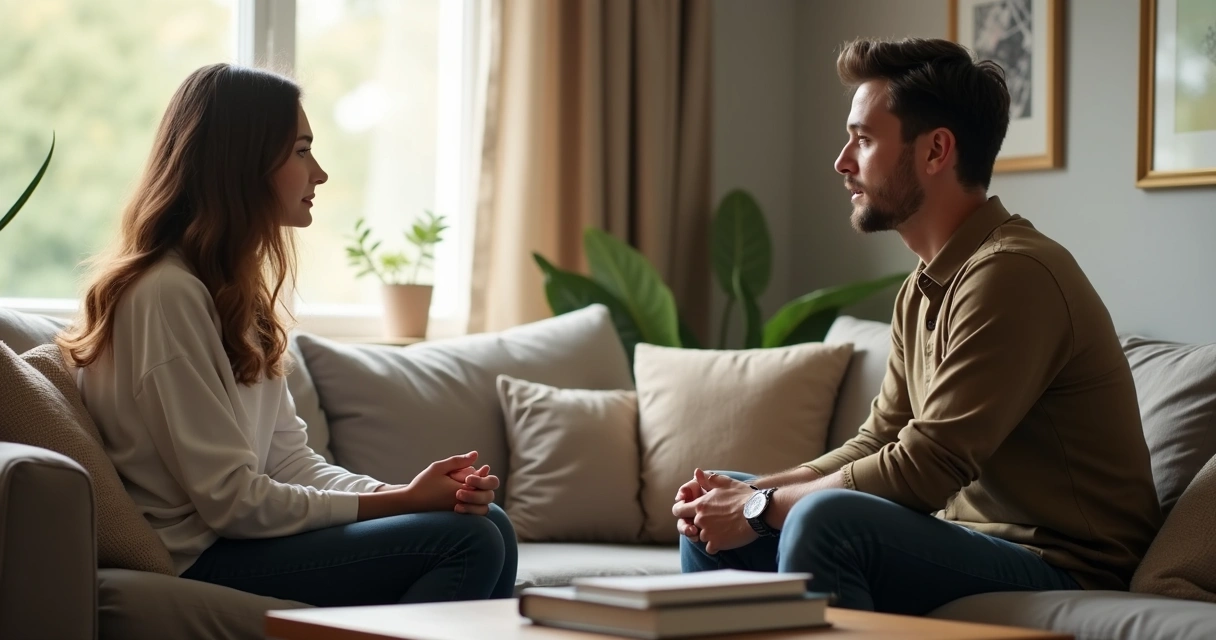 Conversa entre adulto e adolescente na sala 