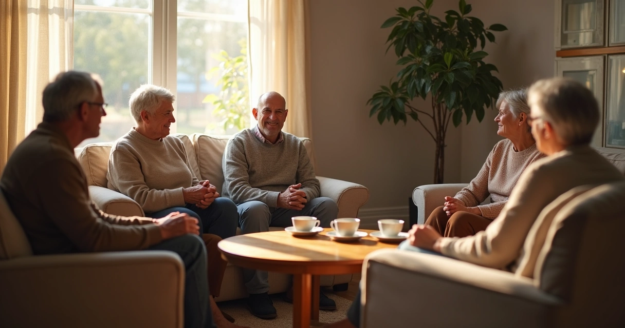 Família conversando sentada na sala