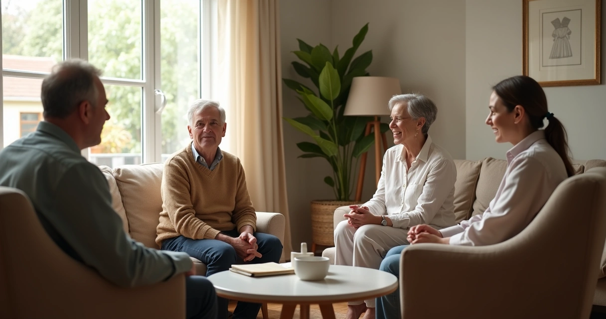 Família conversando sentada na sala 