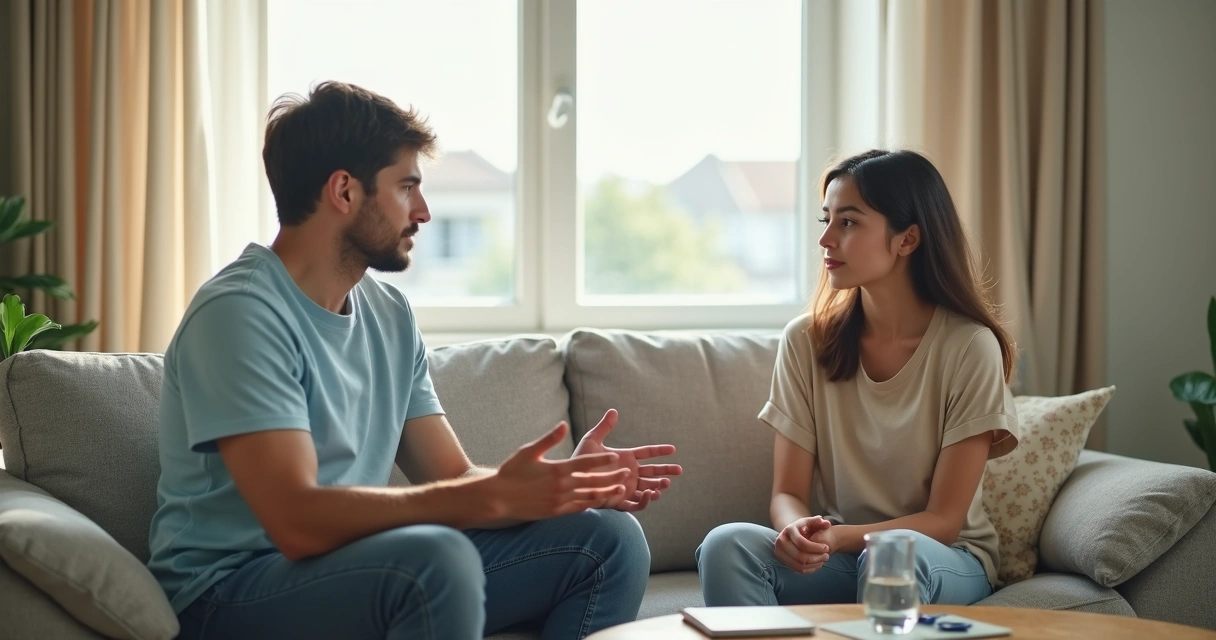 Responsável conversando com adolescente em casa