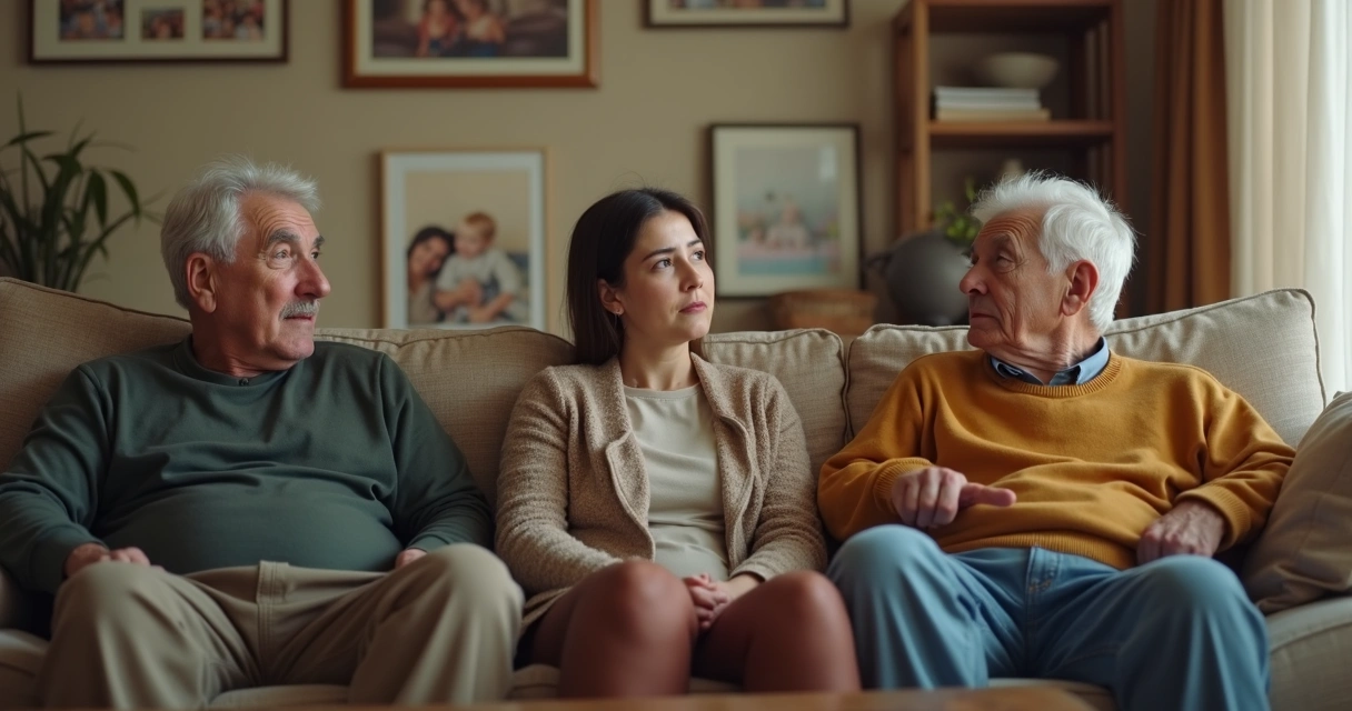 Família em conversa tensa na sala