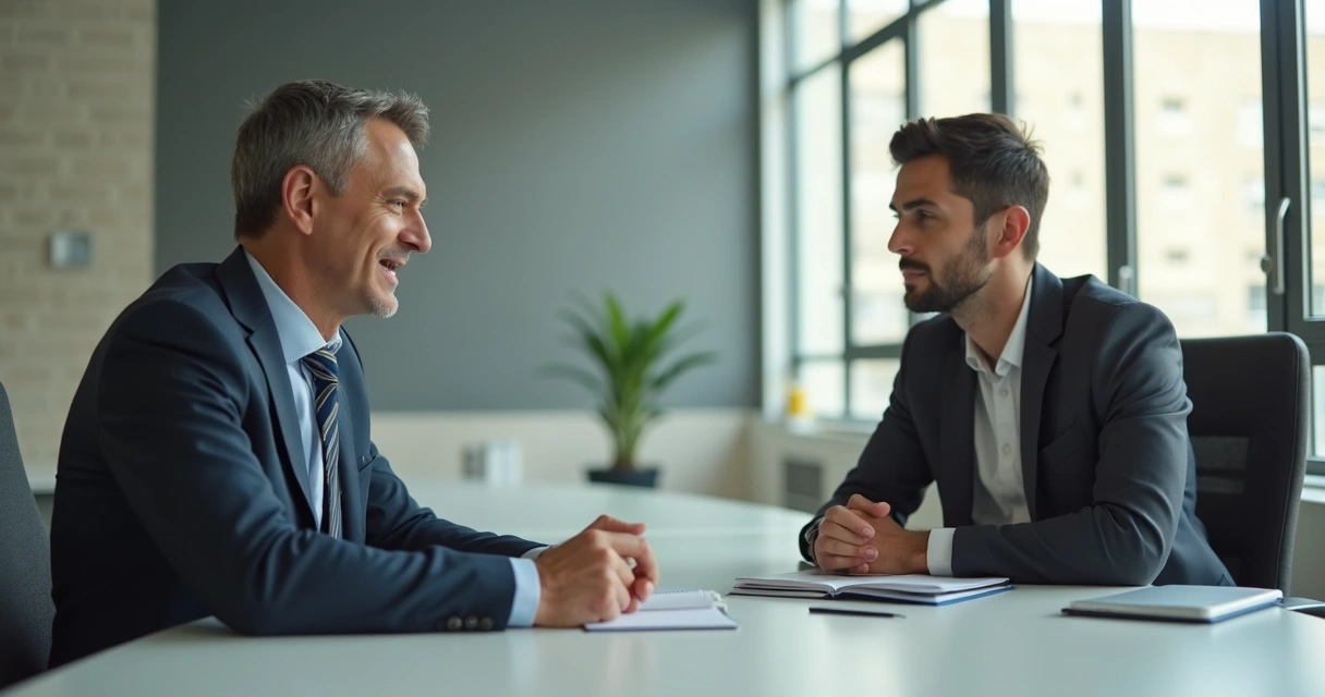 Duas pessoas em conversa séria de feedback no escritório